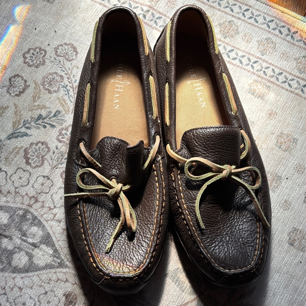 Cole Haan Dark Brown Leather driving Shoes with Tan Laces
